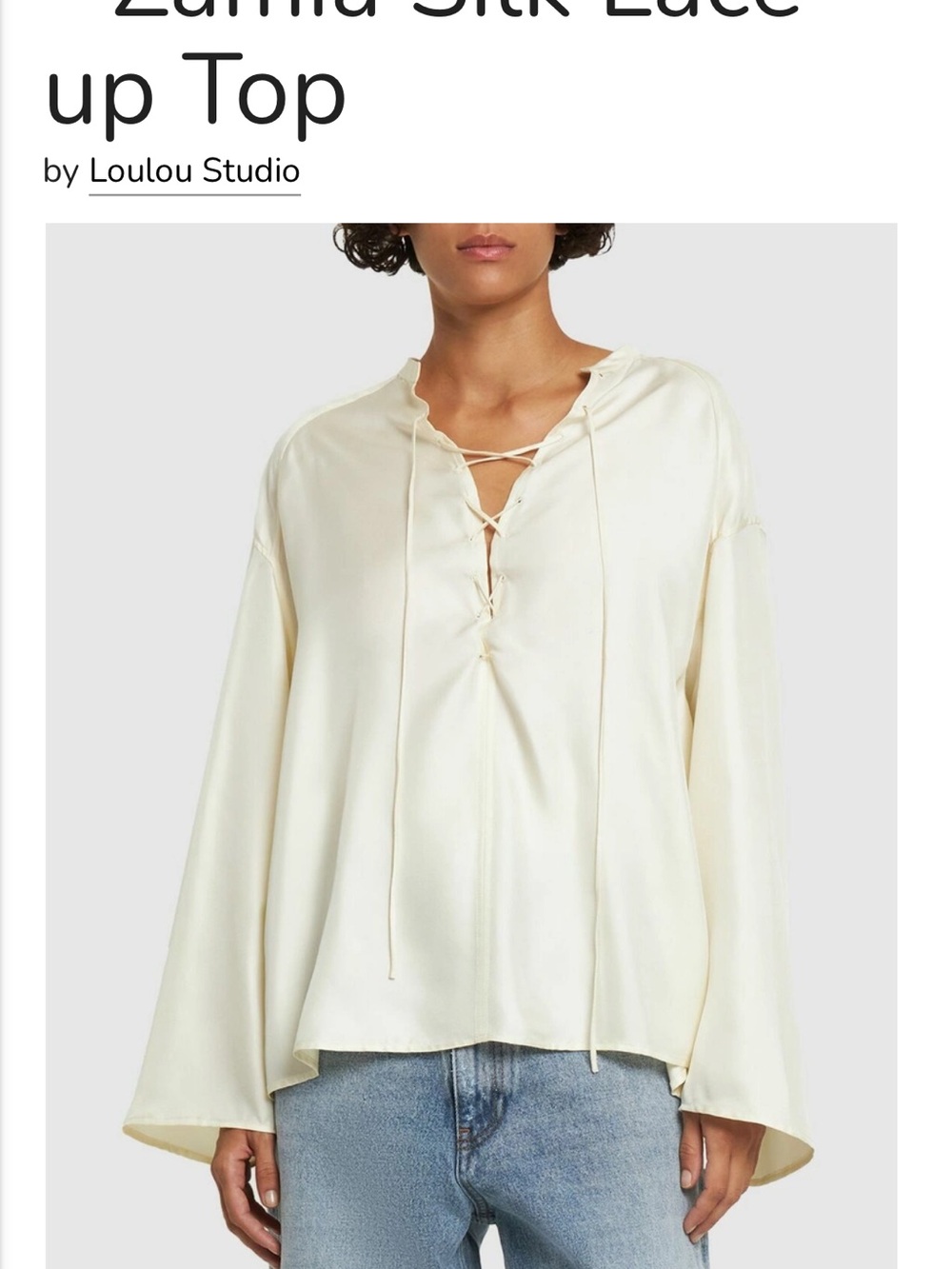 Loulou Studio Cream Lace-Up Silk Blouse
